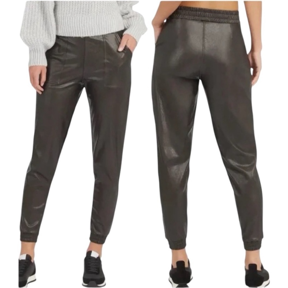 Spanx Faux "Leather-like" Mid-Rise Black Pull On Jogger Pant w/Pockets, S